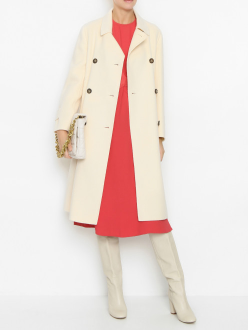 Двубортное пальто из шерсти с карманами и поясом Weekend Max Mara - МодельОбщийВид