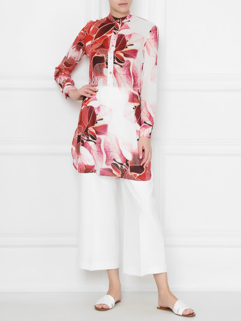 Блуза удлиненная из шелка с цветочным узором La Perla - МодельОбщийВид