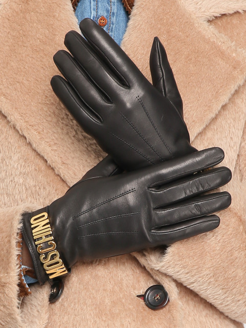Перчатки из кожи с металлической фурнитурой Moschino - МодельОбщийВид