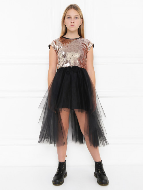 Платье с асимметричной юбкой из сетки Rhea Costa - МодельОбщийВид