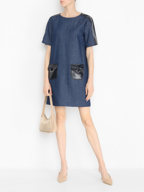 Платье из денима с накладными карманами Moschino - МодельОбщийВид