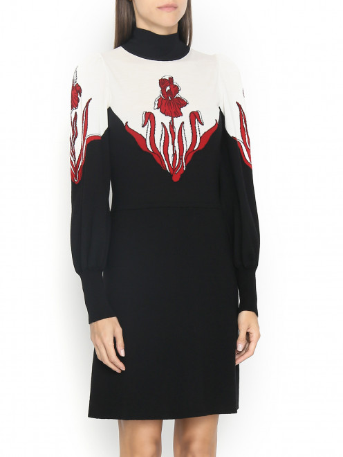 Трикотажное платье из шерсти с узором Moschino Boutique - МодельВерхНиз