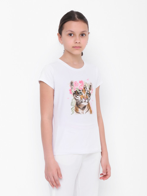 Хлопковая футболка с принтом MONNALISA - МодельВерхНиз