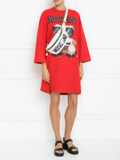 Платье свободного кроя с принтом и аппликацией Moschino - МодельОбщийВид