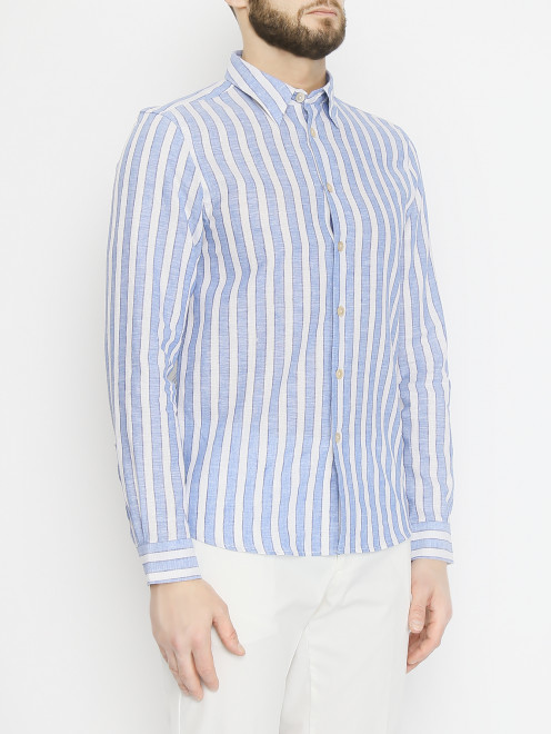 Рубашка из льна и хлопка с узором полоска Paul Smith - МодельВерхНиз