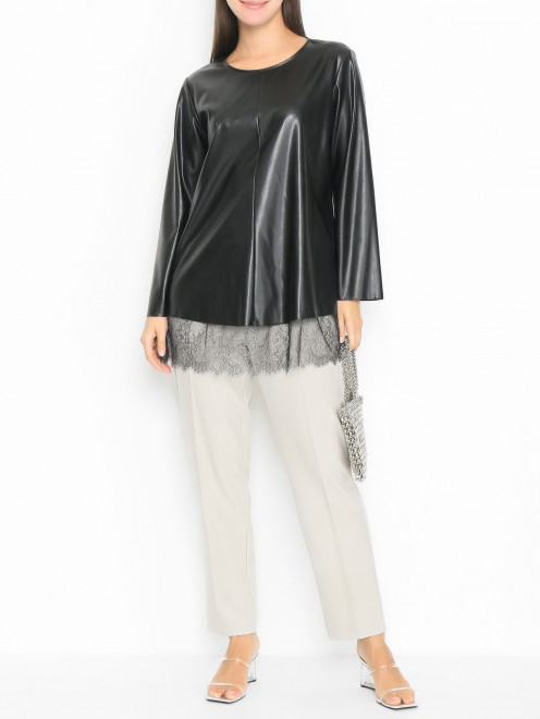 Блуза из эко-кожи с кружевной отделкой Marina Rinaldi - МодельОбщийВид