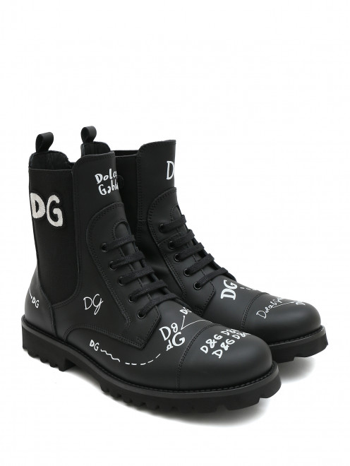 Кожаные ботинки с принтом Dolce & Gabbana - Общий вид
