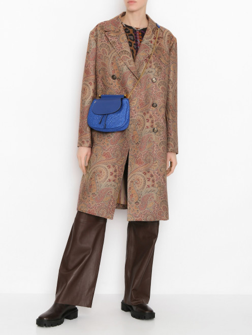 Двубортное пальто из шерсти и шелка с узором Etro - МодельОбщийВид